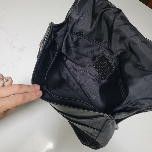 Vintage Fossil Black Leather Messenger Bag 75082 - Picture 9 of 12